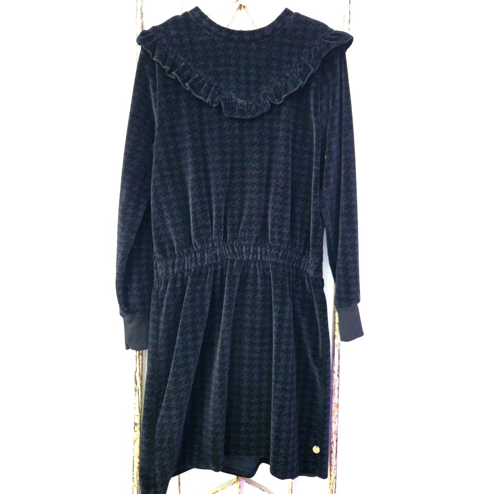 Scotch & Soda R'Belle Girls Black Velvet Houndstooth‎ Dress Ruffle Collar